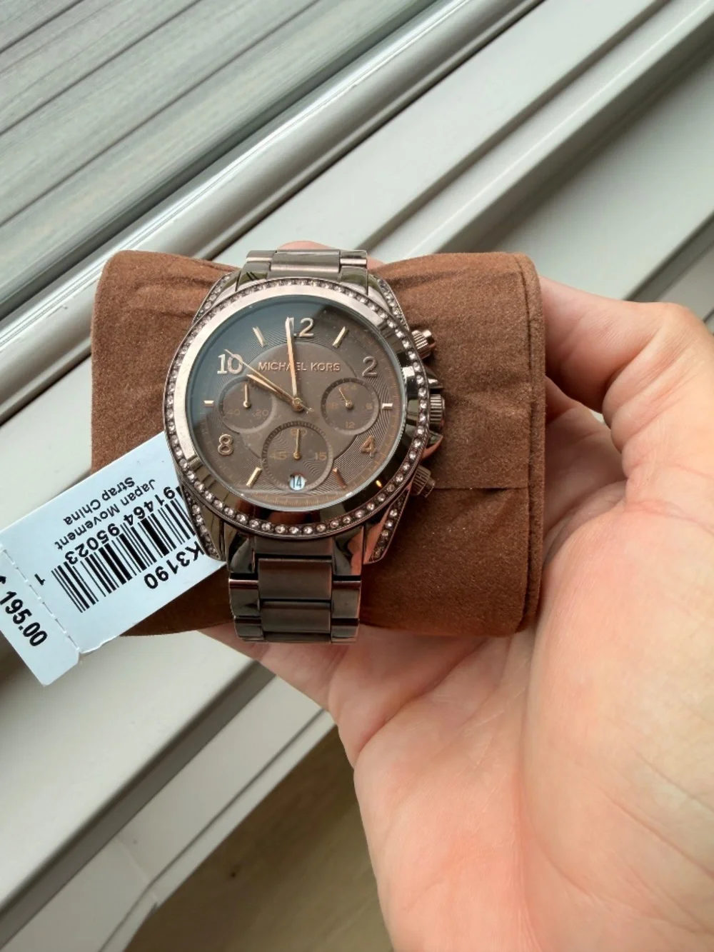 Michael Kors MK3190 Bronze Crystal Chronograph Watch Box Tag $195